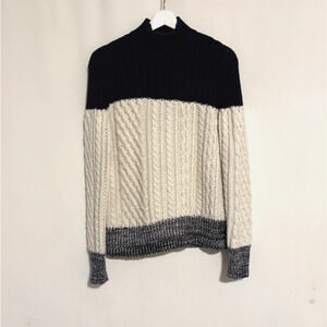 Sandro Paris Sweater Medium W Acrylic Alpaca Wool High Neck Cable Knit Designer